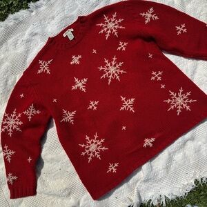VTG Eddie Bauer 100% Wool Snowflake Sweater Red XXL Gorpcore Cabincore Retro